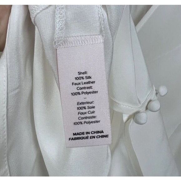 Cinq à Sept Francis Silk Blouse Faux Leathers Cuff Button Front Ivory/Black - Picture 12 of 16